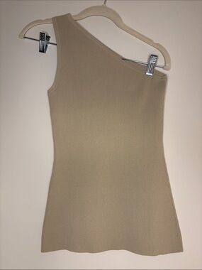 Toteme Asymmetric One-Shoulder Ribbed Dress in Beige